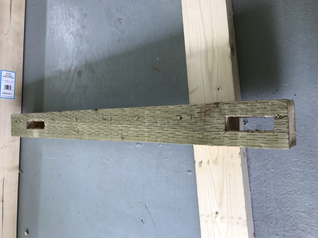 A trestle leg sitting on a stretcher