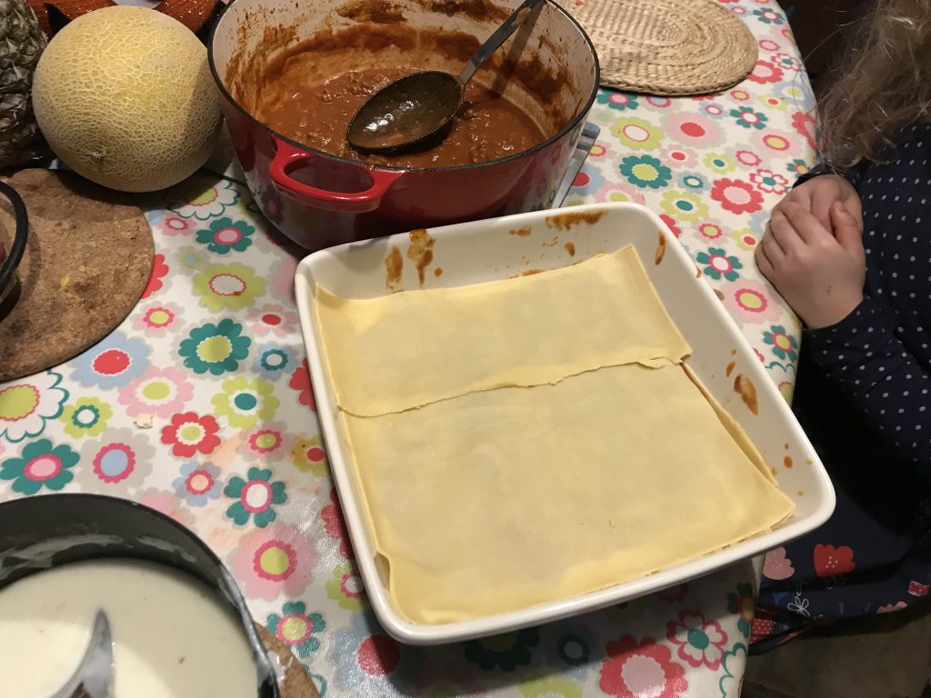 Part constructed lasagne.