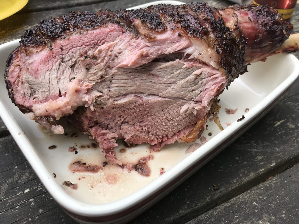 Leg of Lamb with the BBQ crust and purple ring.