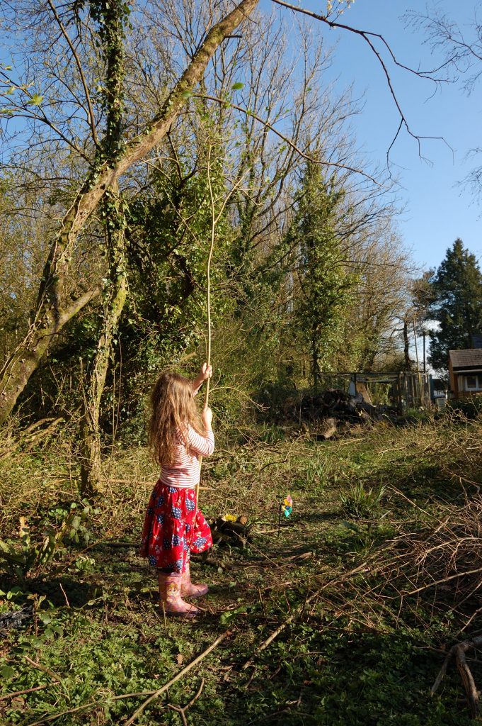 A small monster waving a bit of tree.