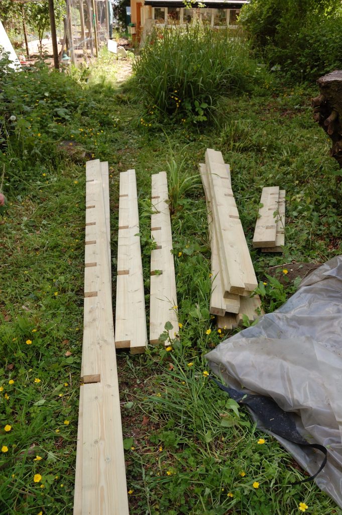 6 by 2 wooden beams cut to make a platform.