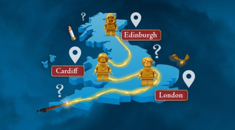 A blue mapof Great Britain advertising the Lego Hunt